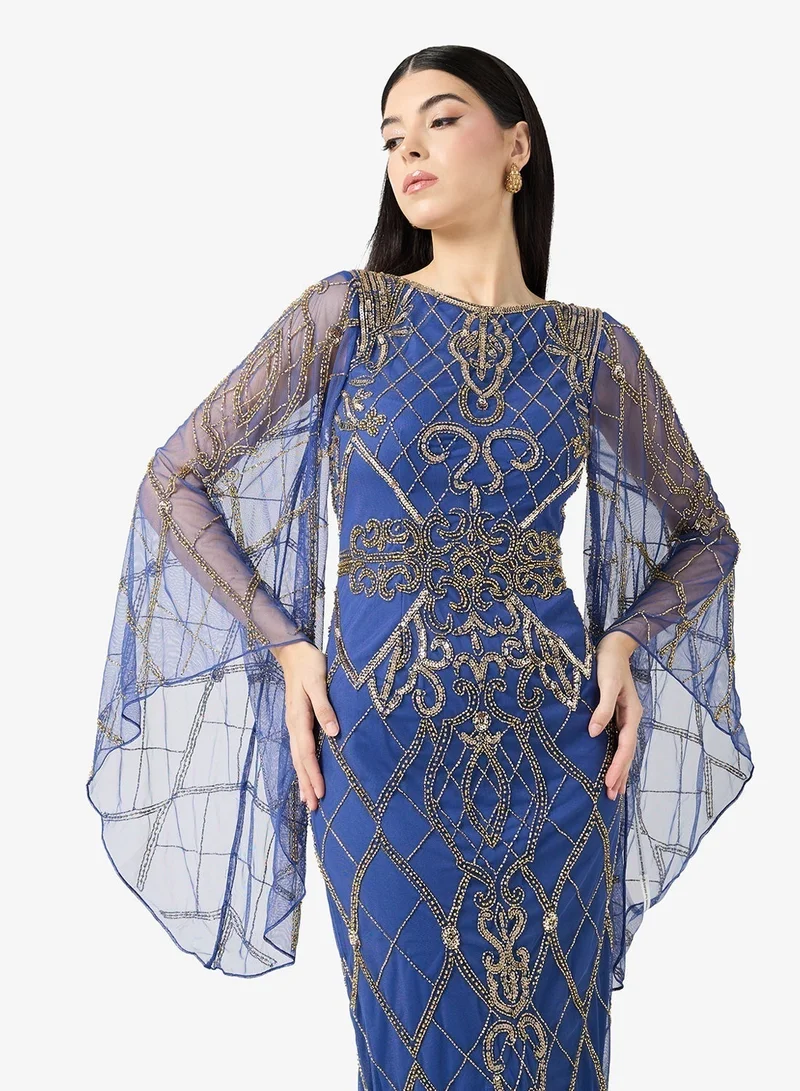 اميليا روز فستان ماكسي بأكمام واسعة وترتر